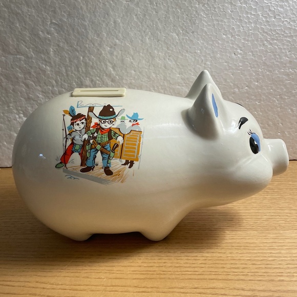 Vintage Rob Roy Piggy Bank Saloon Cops & Robbers Decoration Blue Eyes 11.5” Rare - Picture 2 of 10